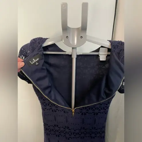 Lulus   SZ small Navy Blue‎ Floral Crochet Lace Short Sleeve Mini Dress