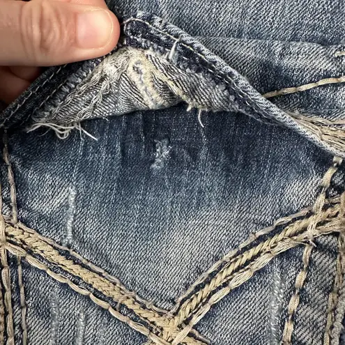 BKE Denim Stella Jean Shorts Womens 30 Blue Distressed Embroidered Flap Pockets