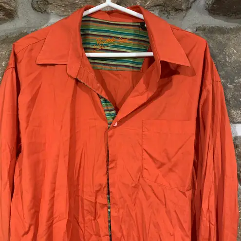 Y2K Early 2000s Orange Bugatchi Long Sleeve Button Down Top w/ Green Striped Accents Size XL