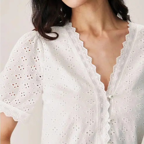 Rihoas White Embroidery Puffed Sleeve Blouse Size L