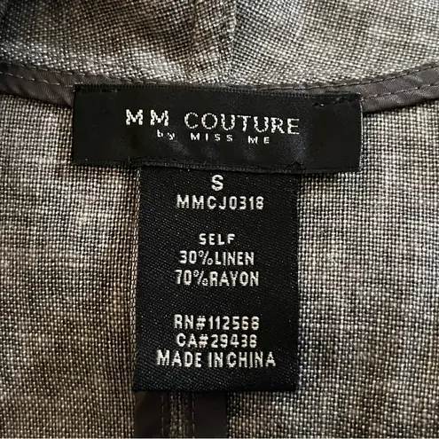 MM Couture by Miss Me Linen Blend Waterfall High Neck Vest Gray Combo S