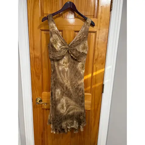 Vintage Morrell Maxie Beaded Silk Blend Brown Gold Cocktail Evening Dress 14