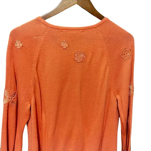 Josephine Chaus Y2K VTG Women Beaded Flower Cardigan L Peach Cottagecore Boho - Image 4