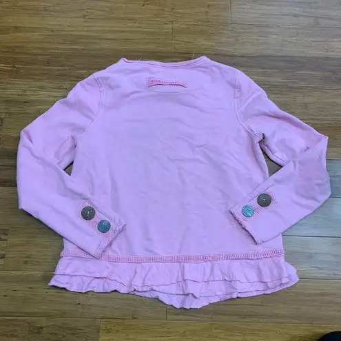 Neon Buddha Womens Small Top Pink Long Sleeve Cotton Cap Side Buttons Ruffle Hem