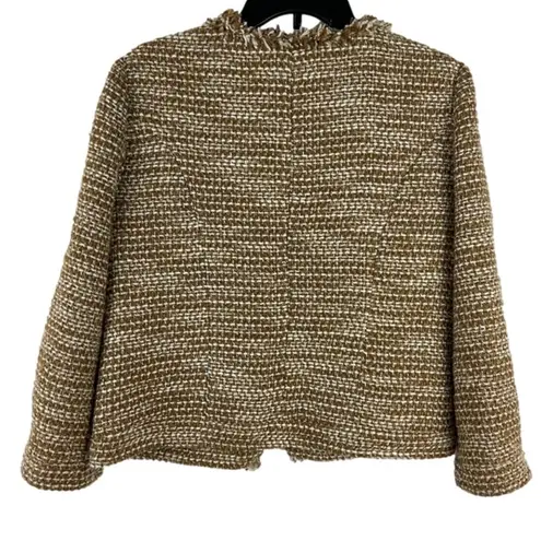 CAbi  Tan Metallic Phoebe Tweed Boucle Frayed Edge Blazer Jacket Size Medium thumbnail 2