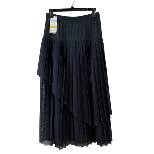 Zella  NEW! black asymmetric overlay sporty midi dress S