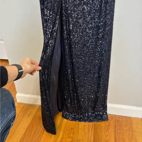 NWT TERI JON Rickie Freeman Sequin Sheath Gown in Navy