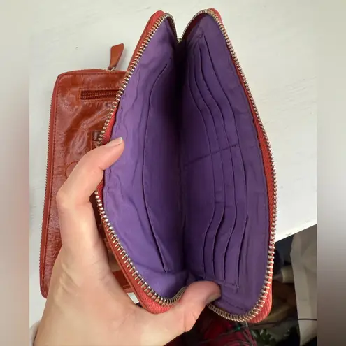 TANO Vintage Red Soft Leather Zip Around Wallet Distressed Magnetic