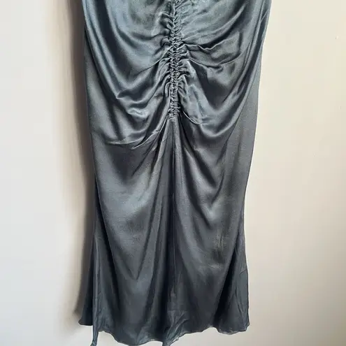 ASTR NEW  THE LABEL TOLEDO RUCHED HALTER MIDI DRESS  STEEL BLUECOLOR