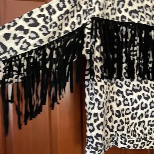 Peach Love California Peach Love animal, print denim jacket, western flare, fringe back