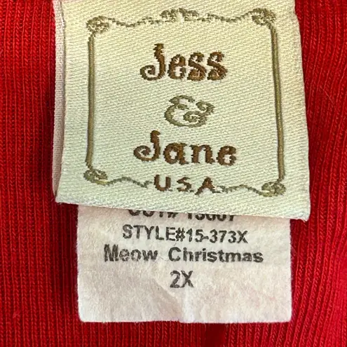 VTG 90s Jess & Jane festive whimsical artsy Christmas cats meow ornaments top 1X Red