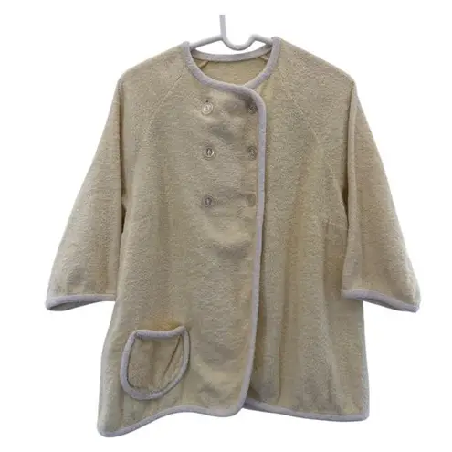 Vintage Terrycloth robe jacket double breasted beach pool vacation yellow medium