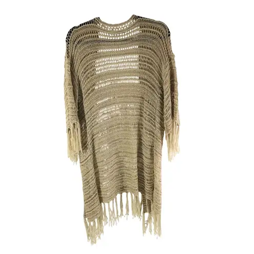 Womens Crochet Fringe Bohemian Cardigan Duster Open Front Beige L? Tan Size L