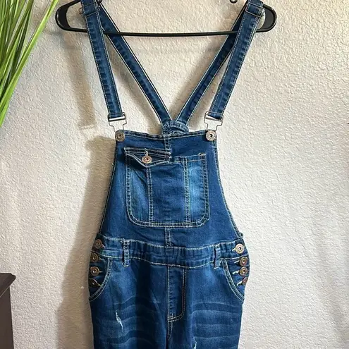 Boutique #200 T blue, jean distressed overalls, size juniors, medium