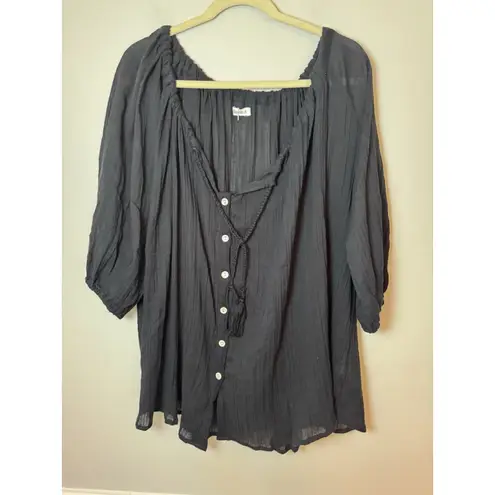 Vitamin A  'Costa' Cover-Up Tunic Shirt, Cotton Crinkle, Black Sz S NWT $128