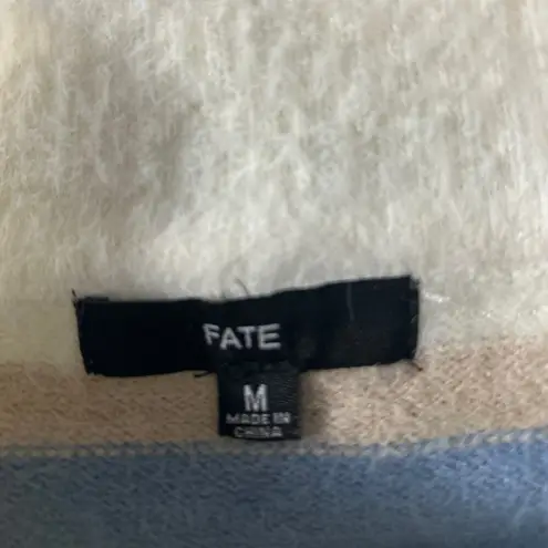 FATE. Womens M Mock Neck Long Sleeve Fuzzy Pullover Sweater Multicolor Stripes