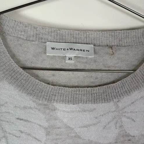 White + Warren Linen Blend Leaf Print Short Sleeve Sweater Size XS