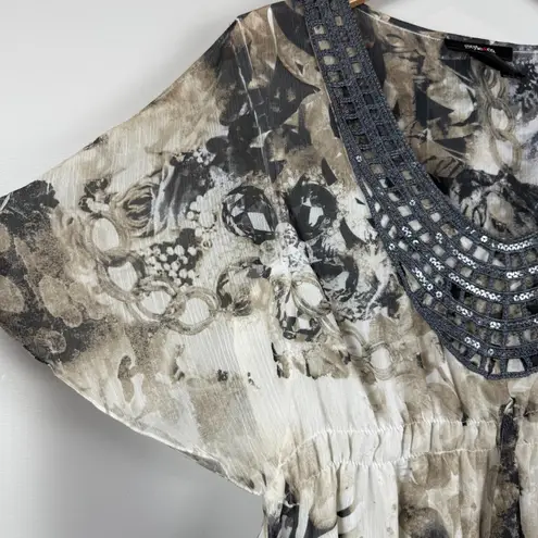 Style & Co Y2K  Top Women's Large Ivory Gray Chain Sequin Fairy Asymmetrical