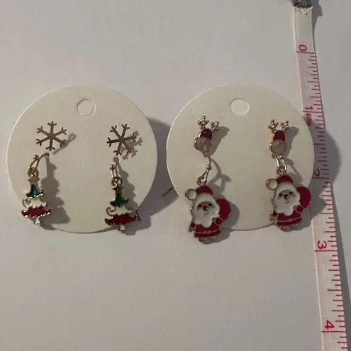 Christmas Earrings Santa Claus Reindeer Tree Snowflake Dangle Jewelry Set Gold
