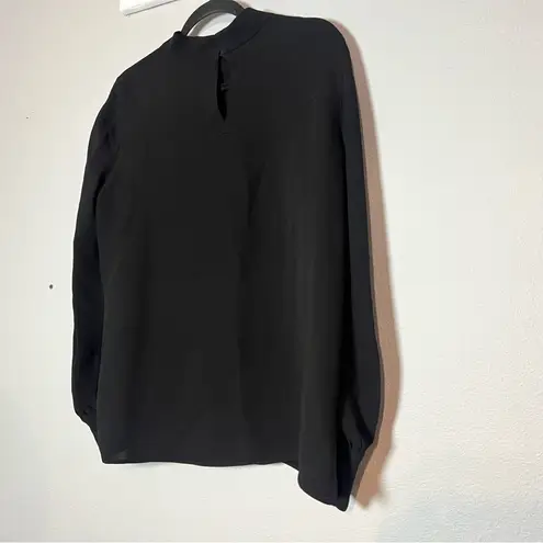 Lafayette 148 Black Mockneck Silk Blouse Top Medium Keyhole Gold Cuff Button