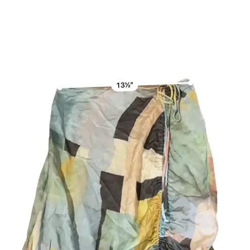 Just Bee Queen Minela Satin Ruched Midi Skirt Multicolor Abstract Size S RTR Blue