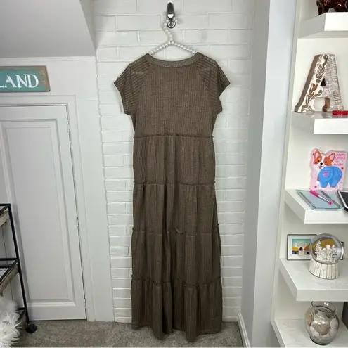 Listicle Brown Tiered Ribbed Short Sleeve Maxi Dress Size M