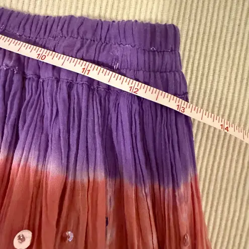 Boho Tie Dye Sequin Crinkle Maxi Skirt Pink Purple Elastic Waist Festival S/M Size undefined
