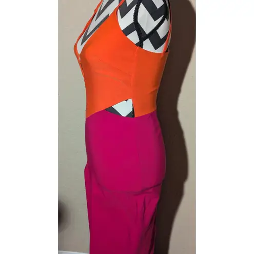 Vesper UK 8 (US 4/6) Orange & Fuchsia Color Block Maxi Dress