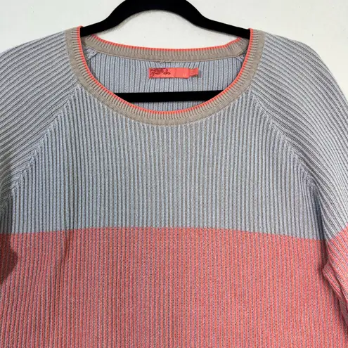 prAna Branagan Pink & Blue Color-Block Striped Cre Sweater Organic Cotton Medium