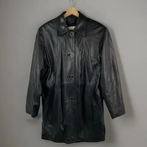 Vericci Leather Jacket Black Swing Coat Side Pockets Lined Lg Unused Supple Lux