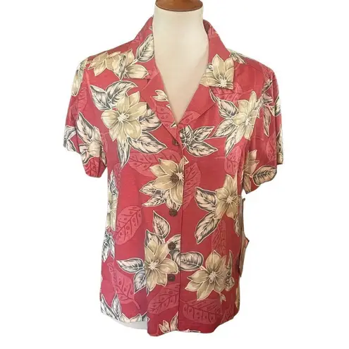 Caribbean Joe  Short Sleeve Button Down Classic Mauve 100% Rayon Hawaiian Blouse