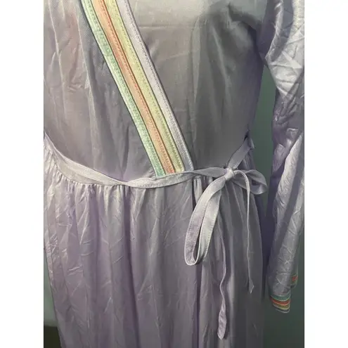 Vintage Lilac Robe Long Lounge Wear Rainbow Trim Belted Womens Sleepwear Purple Size M