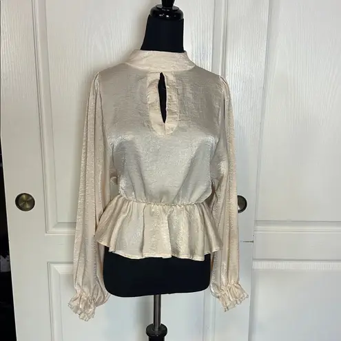 Peach Love California PEACH LOVE KEYHOLE HIGH NECK BLOUSY LONG SLEEVE TOP