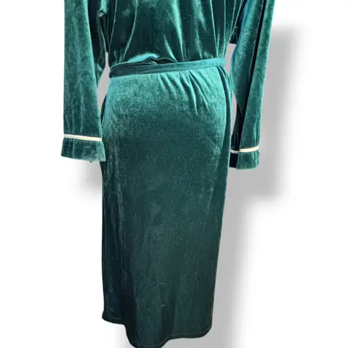 Vintage Emerald Velvet Robe Belted Satin Trim Wrap Tie Waist Lounge 1960s Glam Green Size undefined