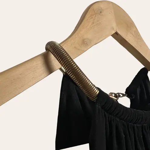 XScape Black Champagne Gold Pleated Sleeveless Halter Maxi Gown Dress Size 4