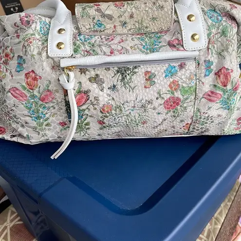 Vintage Hand Painted Floral Leather Sharif Huge Bag w Matching ID Case