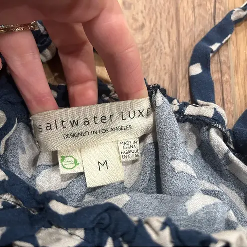 Saltwater Luxe Blouse Women's Medium Blue Floral Sleeveless Cropped Los Angeles
