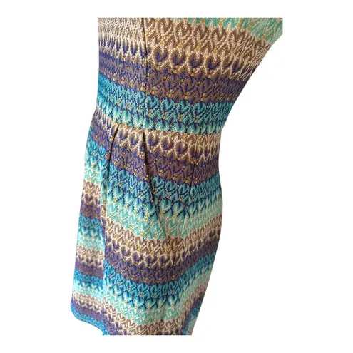 Anthropologie  Tabitha Teahouse Knit turquoise/gold mini Dress blue size small