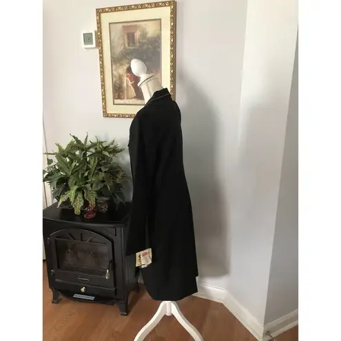 Bahari Group Womens Black Solid Polyester Buttons Front Long Overcoat Si… Size 10