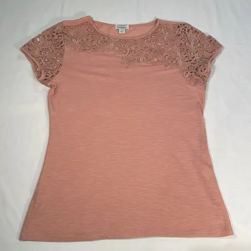 Sundance Lace cap sleeve crocheted embroidered floral see through burnout t-shirt