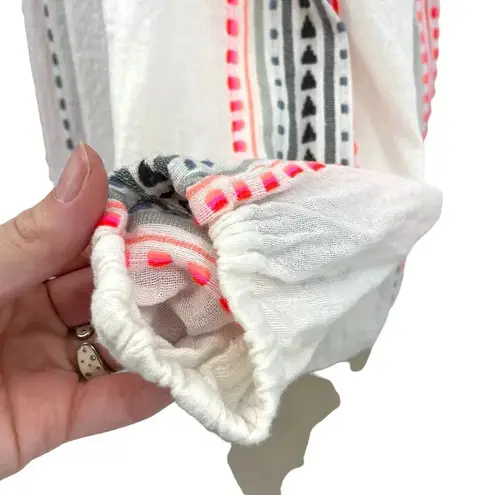 Lemlem Striped Off Shoulder Blouse In White Pink Black Embroidery Size XS