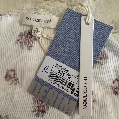 No Comment XL White Floral Cropped Top