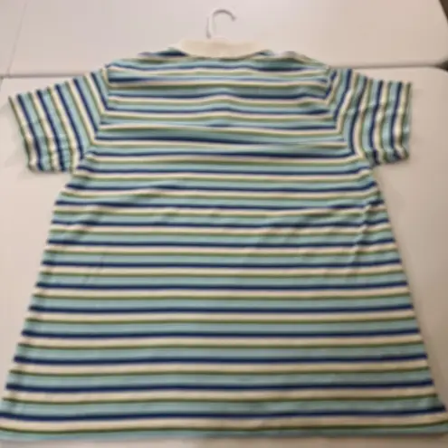 Bobbie Brooks Ladies xl Striped Polo Shirt Blue Green White Nautical Cool color