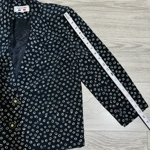 Versalle French Women Circle Pattern Lapel Collar Blazer 40 / US 10 Front Button Blue