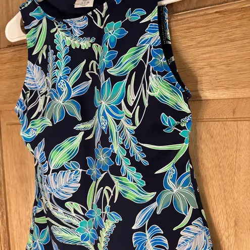 Lands' End women’s High Neck Tankini Deep Sea Sea Floral Size 2 Blue