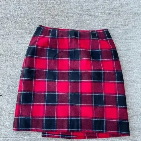 Talbots  size 6 wool lined red plaid faux wrap skirt tartan holiday winter