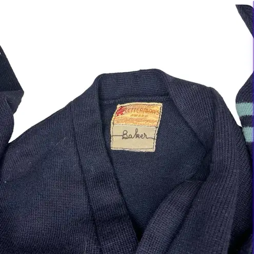 H L WHITING Lettermans Sweater Navy Blue Letter D Swimmer Wool Pockets 50’s