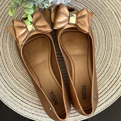 Melissa  Front Bow Shoes flats sz 8 bronze gold