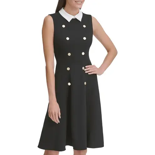 Tommy Hilfiger  Black Preppy Collared Button Fit Flare Dress 12 Large