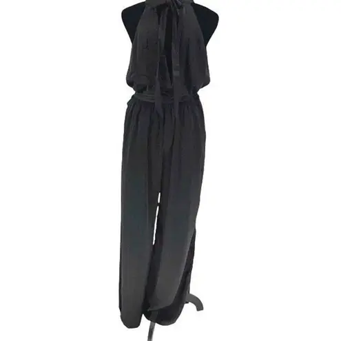 Dress Forum Womens Halter Tie Waist Cut-Out Sleeveless Jumpsuit Black Medium NWT